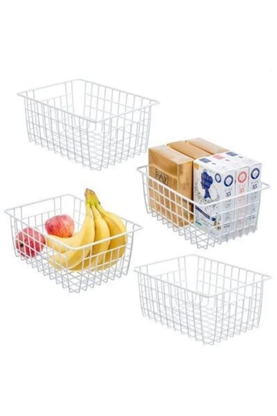 4 Adet Beyaz Renk Dolap Içi Organizer Banyo Mutfak Oyuncak Makyaj Sepeti Düzenleyici Toparlayıcı - 4