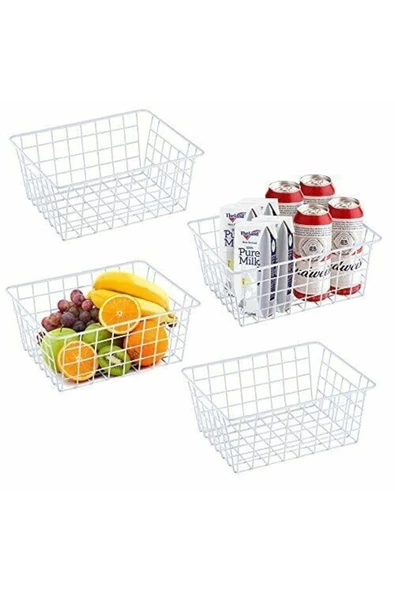 4 Adet Beyaz Renk Dolap Içi Organizer Banyo Mutfak Oyuncak Makyaj Sepeti Düzenleyici Toparlayıcı - 3