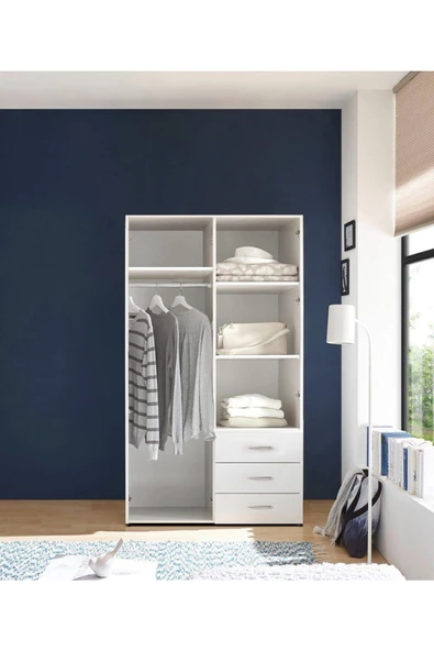Tdesigno Akasya Giyinme Dolabı - Çok Amaçlı Dolap - Gardırop 100 Cm-2 Kapaklı-3 Çekmeceli - Resim 3