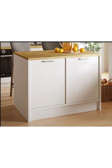 Tdesigno Bihter Mutfak Adası Alt Modül 100 cm Beyaz Tezgah Dahil - 3