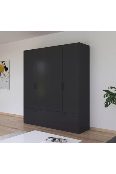Tdesigno Alev Giyinme Dolabı - Çok Amaçlı Dolap - Gardırop 180 Cm-4 Kapaklı-2 Çekmeceli