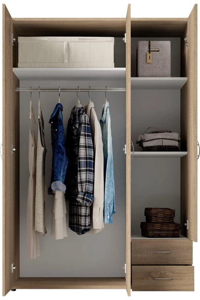 Tdesigno Ahu Giyinme Dolabı - Çok Amaçlı Dolap - Gardırop 120 Cm-3 Kapaklı-2 Çekmeceli - 5
