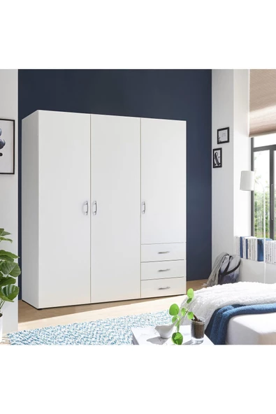Tdesigno Akel Giyinme Dolabı - Çok Amaçlı Dolap - Gardırop 150 Cm-3 Kapaklı-3 Çekmeceli
