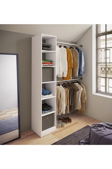 Tdesigno Alara Açık Giyinme Dolabı - Gardırop Beyaz 150 cm - Resim 2