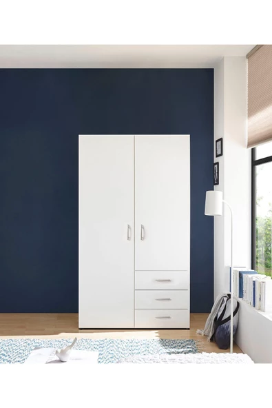 Tdesigno Akasya Giyinme Dolabı - Çok Amaçlı Dolap - Gardırop 100 Cm-2 Kapaklı-3 Çekmeceli
