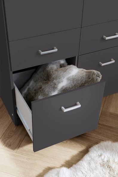 Tdesigno Aksu  Giyinme Dolabı - Çok Amaçlı Dolap - Gardırop 90 Cm-2 Kapaklı-2 Çekmeceli - 5