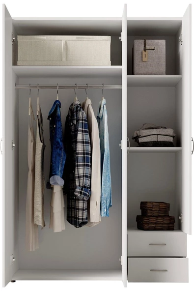 Tdesigno Ahu Giyinme Dolabı - Çok Amaçlı Dolap - Gardırop 120 Cm-3 Kapaklı-2 Çekmeceli - 5