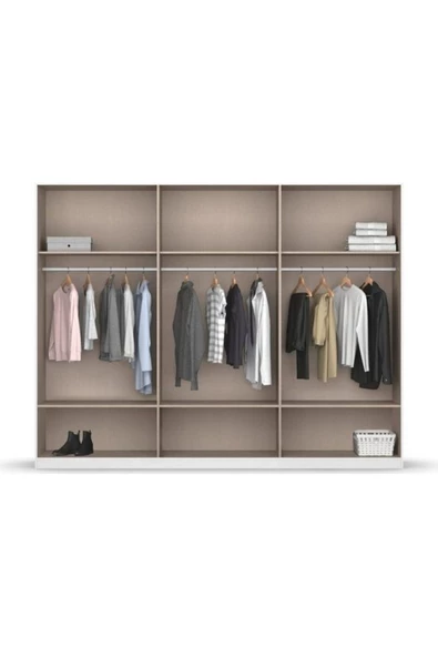 Tdesigno Alev Giyinme Dolabı - Çok Amaçlı Dolap - Gardırop 270 Cm-6 Kapaklı-3 Çekmeceli - 4