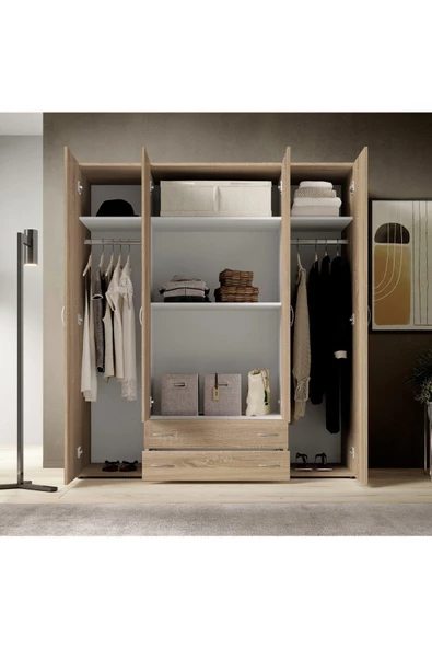 Tdesigno Ahter Giyinme Dolabı - Çok Amaçlı Dolap - Gardırop 160 Cm-4 Kapaklı-2 Çekmeceli - 4