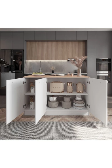 Tdesigno Katrina Mutfak Adası Alt Modül 150 cm Beyaz Tezgah Dahil - 3