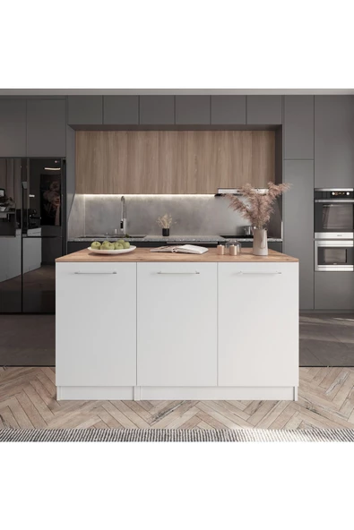 Tdesigno Katrina Mutfak Adası Alt Modül 150 cm Beyaz Tezgah Dahil - 2