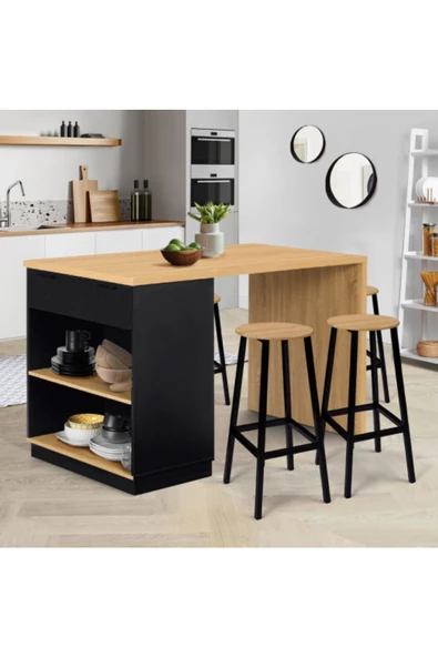Tdesigno Milena Mutfak Adası - Alt Modül 140 Cm Atlantik Çam - Antrasit - 3