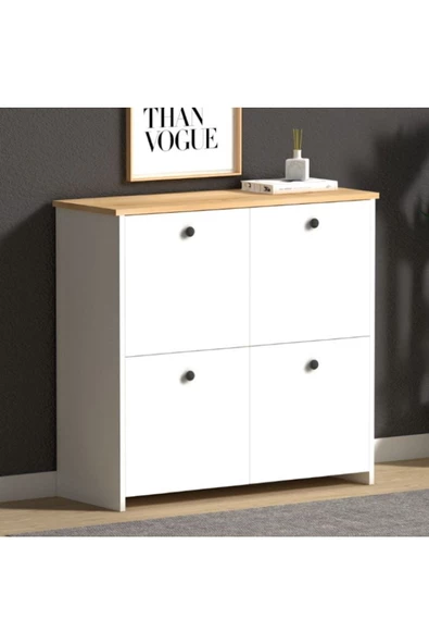 GC Pelin 4 Raflı 4 Kapaklı Modern Ayakkabılık-ayakkabı Dolabı-konsol Beyaz - 2