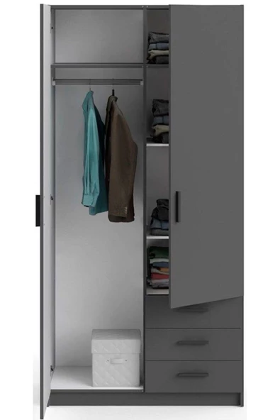 Tdesigno Mimoza Giyinme Dolabı - Çok Amaçlı Dolap - Gardırop 90 Cm-2 Kapaklı-3 Çekmeceli - 4
