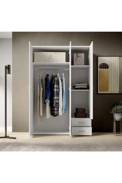 Tdesigno Ahu Giyinme Dolabı - Çok Amaçlı Dolap - Gardırop 120 Cm-3 Kapaklı-2 Çekmeceli - 4