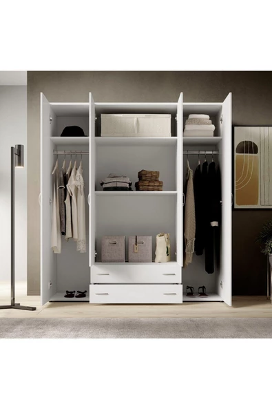 Tdesigno Ahter Giyinme Dolabı - Çok Amaçlı Dolap - Gardırop 160 Cm-4 Kapaklı-2 Çekmeceli - 4
