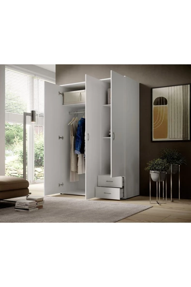 Tdesigno Ahu Giyinme Dolabı - Çok Amaçlı Dolap - Gardırop 120 Cm-3 Kapaklı-2 Çekmeceli - 3