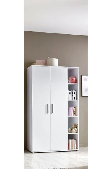 Tdesigno Asil Giyinme Dolabı - Çok Amaçlı Dolap - Gardırop 110 Cm-2 Kapaklı-Çocuk Odası Dolabı-Kitaplıklı - 4