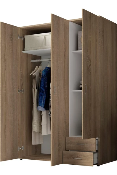 Tdesigno Ahu Giyinme Dolabı - Çok Amaçlı Dolap - Gardırop 120 Cm-3 Kapaklı-2 Çekmeceli - 6