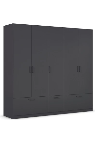 Tdesigno Alev Giyinme Dolabı - Çok Amaçlı Dolap - Gardırop 225 Cm-5 Kapaklı-3 Çekmeceli - Resim 2