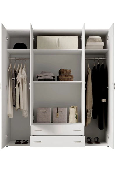 Tdesigno Ahter Giyinme Dolabı - Çok Amaçlı Dolap - Gardırop 160 Cm-4 Kapaklı-2 Çekmeceli - 5