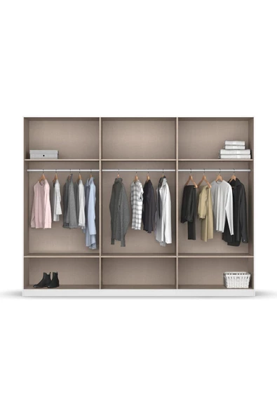 Tdesigno Alev Giyinme Dolabı - Çok Amaçlı Dolap - Gardırop 270 Cm-6 Kapaklı-3 Çekmeceli - Resim 4