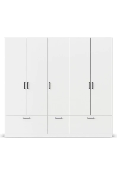 Tdesigno Alev Giyinme Dolabı - Çok Amaçlı Dolap - Gardırop 225 Cm-5 Kapaklı-3 Çekmeceli - 3