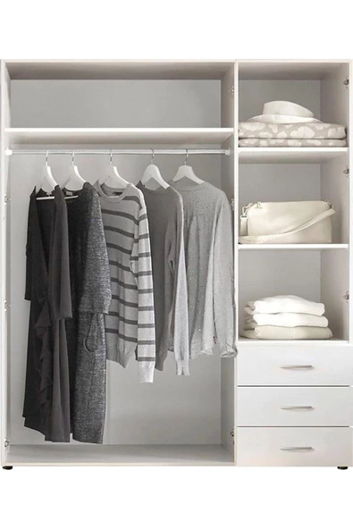 Tdesigno Akel Giyinme Dolabı - Çok Amaçlı Dolap - Gardırop 150 Cm-3 Kapaklı-3 Çekmeceli - Resim 6