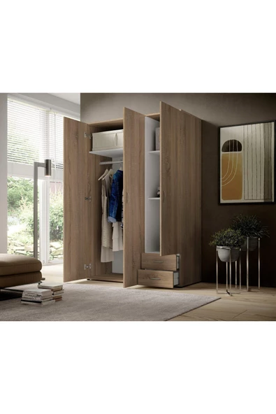 Tdesigno Ahu Giyinme Dolabı - Çok Amaçlı Dolap - Gardırop 120 Cm-3 Kapaklı-2 Çekmeceli - 4
