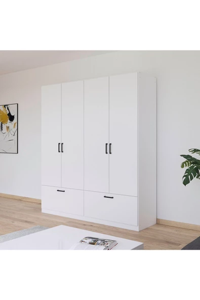 Tdesigno Alev Giyinme Dolabı - Çok Amaçlı Dolap - Gardırop 180 Cm-4 Kapaklı-2 Çekmeceli