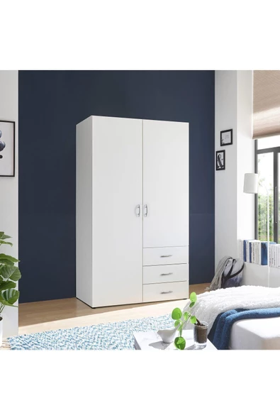 Tdesigno Akasya Giyinme Dolabı - Çok Amaçlı Dolap - Gardırop 100 Cm-2 Kapaklı-3 Çekmeceli - Resim 2