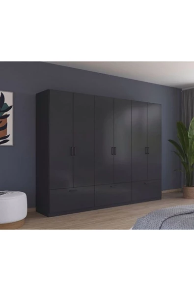 Tdesigno Alev Giyinme Dolabı - Çok Amaçlı Dolap - Gardırop 270 Cm-6 Kapaklı-3 Çekmeceli - 2