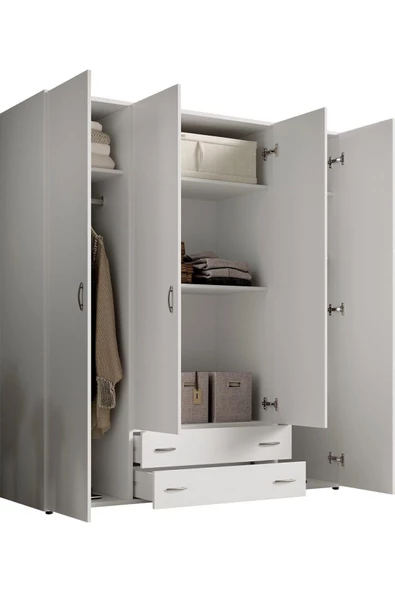 Tdesigno Ahter Giyinme Dolabı - Çok Amaçlı Dolap - Gardırop 160 Cm-4 Kapaklı-2 Çekmeceli - 3