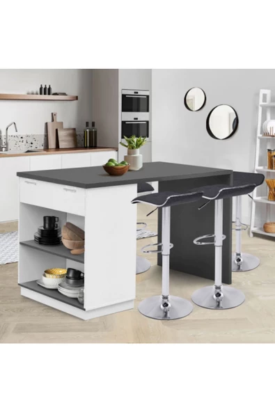 Tdesigno Milena Mutfak Adası - Alt Modül 150 Cm Beyaz - Antrasit - 3