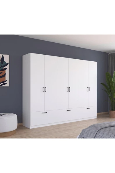 Tdesigno Alev Giyinme Dolabı - Çok Amaçlı Dolap - Gardırop 270 Cm-6 Kapaklı-3 Çekmeceli - Resim 2