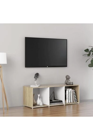 Tdesigno Tdesıgno Nur Televizyon Sehpası - Ünitesi -kitaplık-beyaz 108 Cm 3 Raflı