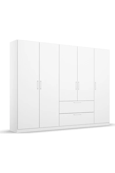 Tdesigno Araz Giyinme Dolabı - Çok Amaçlı Dolap - Gardırop 225 Cm-5 Kapaklı-2 ÇEKMECELİ - 2