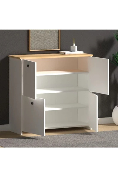 GC Pelin 4 Raflı 4 Kapaklı Modern Ayakkabılık-ayakkabı Dolabı-konsol Beyaz - 3