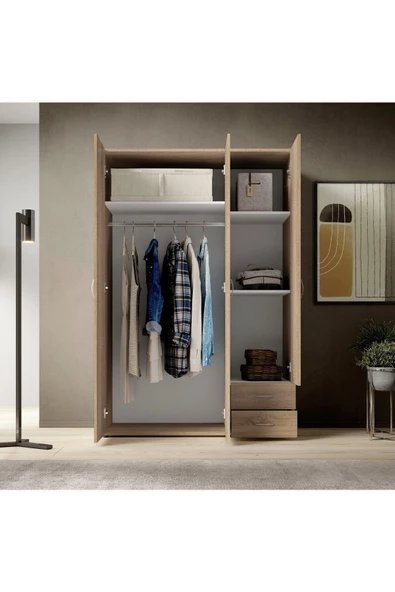 Tdesigno Ahu Giyinme Dolabı - Çok Amaçlı Dolap - Gardırop 120 Cm-3 Kapaklı-2 Çekmeceli - 3