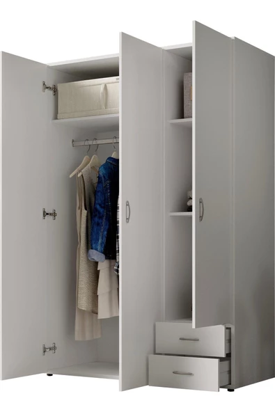 Tdesigno Ahu Giyinme Dolabı - Çok Amaçlı Dolap - Gardırop 120 Cm-3 Kapaklı-2 Çekmeceli - 6