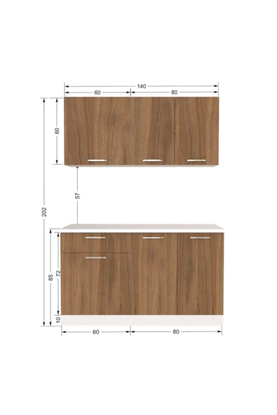 Tdesigno Inci Hazır Mutfak Dolabı 140 Cm - Tezgah Dahil Değil - Ceviz - Resim 3