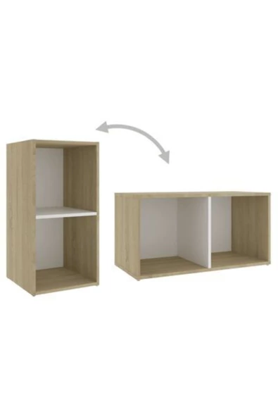 Tdesigno Tdesıgno Ay Televizyon Sehpası - Ünitesi -kitaplık-meşe Beyaz 72 Cm 2 Raflı - 7