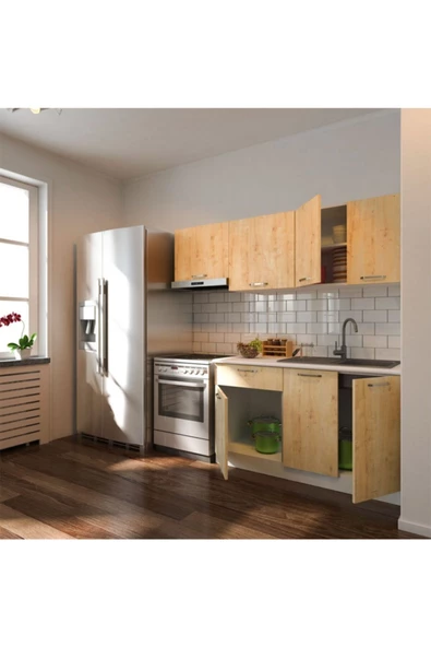 Tdesigno Ipek Hazır Mutfak Dolabı 200 Cm – Safir Meşe – Tezgah Dahil Değil - Resim 2