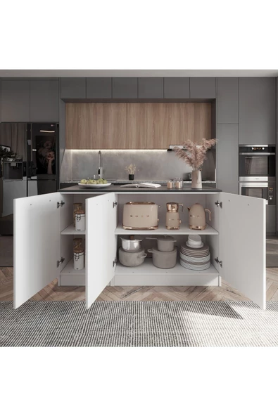 Tdesigno Rita Mutfak Adası Alt Modül 150 cm Beyaz Tezgah Dahil - 3