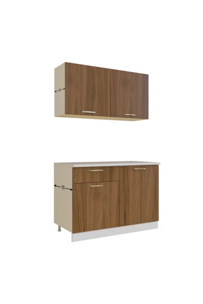 Tdesigno Selena Hazır Mutfak Dolabı 120 Cm - Tezgah Dahil Değil - Ceviz - Resim 4