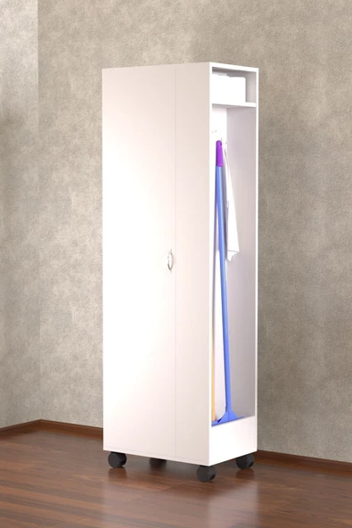 Tdesigno Burçin Paspas,Süpürge-Temizlik Malzeme Dolabı- Çok Amaçlı Dolap Paspas-Vileda Banyo Dolabı Beyaz - 2