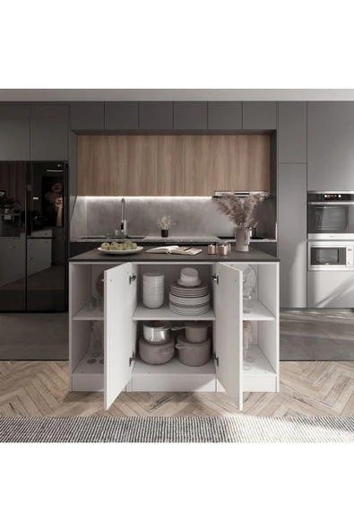 Tdesigno Reina Mutfak Adası Alt Modül 140 cm Beyaz -Antrasit Tezgah Dahil - Resim 3