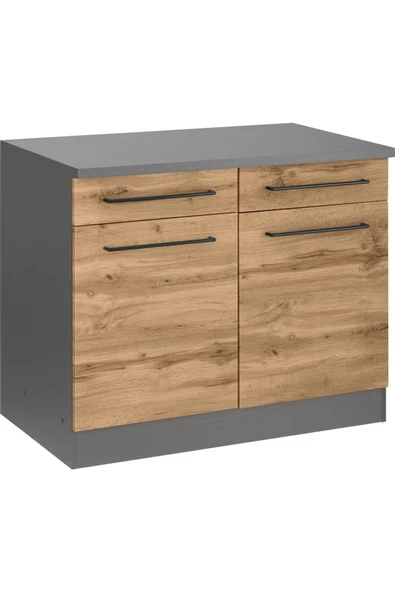Tdesigno Odin Mutfak Çekmeceli Alt Modül - Dolap 100 Cm Antrasit-meşe/ Tezgah Dahil