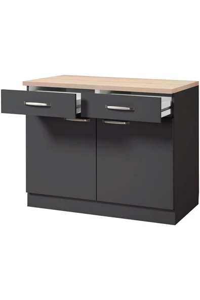 Tdesigno Ares Mutfak Çekmeceli Alt Modül - Dolap 100 Cm Antrasit- Tezgah Dahil - 2