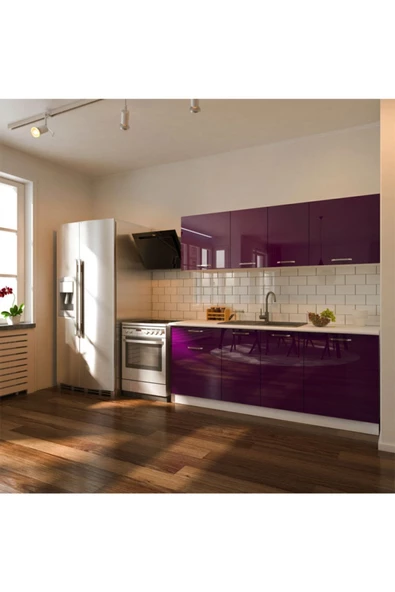 Tdesigno Rana Hazır Mutfak Dolabı 200 cm/parlak Mürdüm / Tezgah Dahil Değil - Resim 3